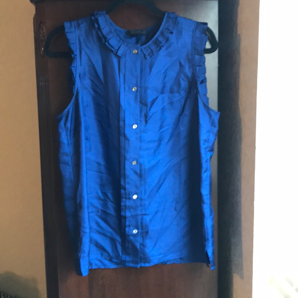 J Crew Tall silk pleated ruffle top